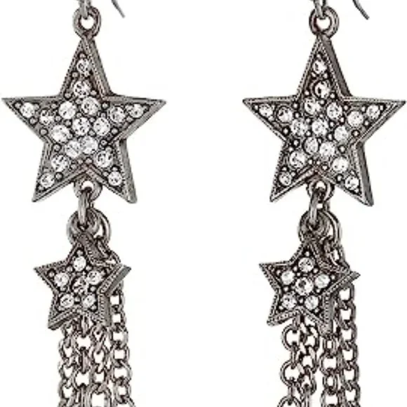 BEN AMUN JEWELRY Crystal Star Dangle Earrings in Silver New - Picture 8 of 9